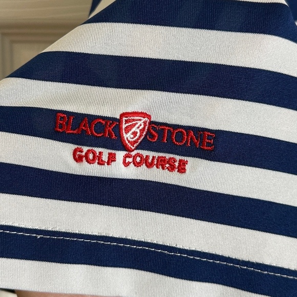 Bald Head Blues Short Sleeve Striped Golf Polo Black Stone Golf Course Men XL - Picture 6 of 7